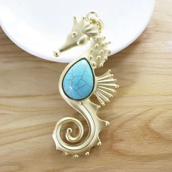 1 Kom., Mat Zlatnu Boju, Veliki Amulet u obliku Seahorse u obliku Hipokampusu, Ovjes s Umjetni Kamen za Izradu Nakita od Ogrlice