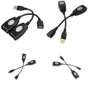 1 Komplet Crna USB RJ45 Produžni Kabel USB Tip A Muški RJ45 Ženski Kabel Mrežni Adapter za Utičnicu Cat5e/6 Kabela Mreže