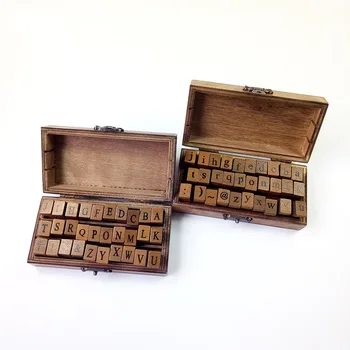 1 kutija Romantična Dizajn Velika i mala Slova Retro Vintage Drvena Kutija Za ručni rad Pečat sa Slovima Abecede Set Gumenih Pečata celina