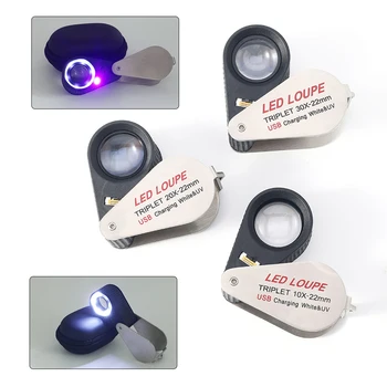 10/20/30X Povećalo sa 6 led-UV Lampa Nakit Dijamant Povećalo Sklopiva Lupa Povećalo 22 mm Trojka Objektiv za Optičko Staklo