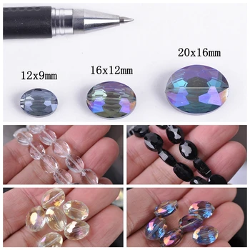 12x9 mm 16x12 mm 20x16 mm Faceted Oval Crystal Staklene Slobodan Perle Za Izradu Nakita DIY Obrt