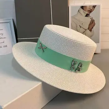 2022 Godišnja ženska Slamnati šešir Francuski Slamnati šešir s ravnim krovom Sense Pribor Svijetle Dijamant RB Ženska Svečana Plaža šešir od Sunca