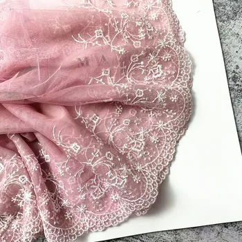 21 Cm U Širinu Luksuzni Tila Pink Mreža Fina Vezene Cvjetni cvjetne čipke Traka Haljina Veo Na Glavu Suknje Zavjese DIY Obrt Set Dekor