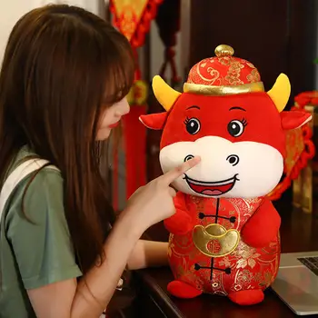 22 cm Kineski Zodijački Bik Goveda Pliš Igračke Privjesak Crvena Mliječna Krava Maskota Mekana Lutka Za Djecu Djevojčice Na Rođendan Pokloni Za Novu Godinu
