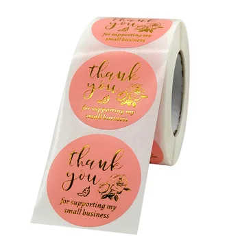 3,8 cm Pink ljepljive etikete Zlatne boje, folija Hvala za podršku moje male tvrtke Pečat Poklon kutija Brtvljenje Label ukras