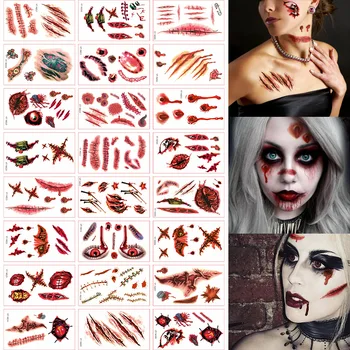 30 Listova Halloween Horor Tattoo Naljepnice Smiješno Ožiljak Krvavi Nož Ožiljci Tetovaže Simulacija Rane, Ogrebotine Krv Naljepnice College