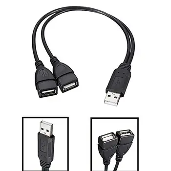 30 cm USB2.0 Muški Dual USB Ženski USB kabel za Punjenje Kabel za Napajanje PVC Y-oblika Razdjelnik Produžni kabel za prijenos datuma Žičane Linije