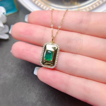 925 Srebro Emerald Privjesak 5 mm * 7 mm 100% Prirodni Emerald Privjesak Ogrlica 5 slojeva 18-karatnog pozlaćena Colorfast