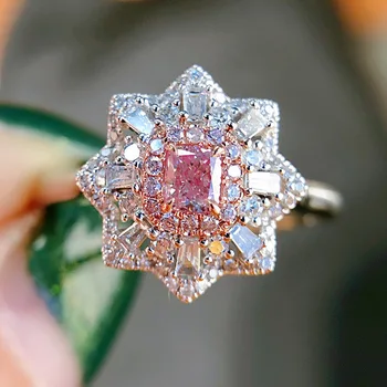 Bling Veliki Ružičasti Kamen Cirkon Srebrne Boje Prsten za Žene Vjenčanje Vjenčanica Modni Nakit Topla NOVO