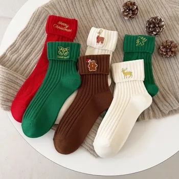 Božićne čarape JT, muške i ženske čarape, čarape srednje dužine, pamučne čarape, vezene čarape s likovima iz crtića, čarape