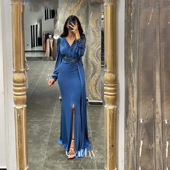 Cathy Seksi haljina za prom u stilu Sirene, Svila Шифоновое Večernje haljine s Bogatim Rukava, plavo Arabic donje Večernjih Haljina Za Prom