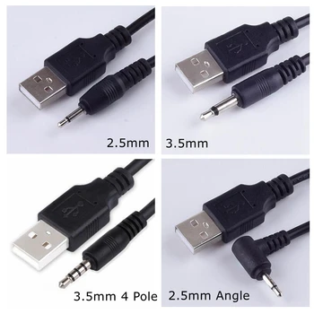 Crna 1 m USB Aux Priključak od 2,5 mm 3,5 mm Mono Audio 4 polni kabel USB2.5 2,5 mm USB priključak USB 2.0 za DC2.5mm 2A kabel za napajanje 3 noge