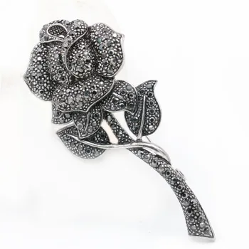 Crni Broš Od Gorskog Kristala Cvijet Ruža Ostavlja Luk Simbol Broševi Elegantan Bobby Pin Vjenčanje Staklene Perle Novi Crystal Za Žene I Djevojčice