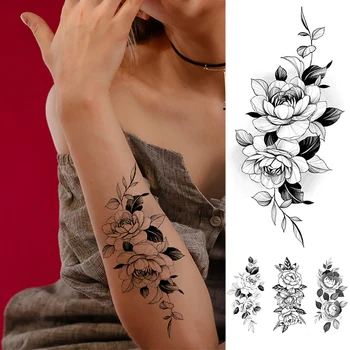 Cvjetni Privremena Tetovaža dizajne Za Žene, Djevojčice Crna Ruža Cvijet Tetovaže Naljepnica Lažne Tetovaže Na Ruci DIY Body Art