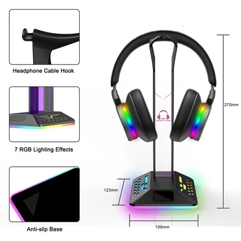 Igra Stalak Za Slušalice Romoral, 7 Boja, RGB, Držač za Slušalice Type-c, 2 USB priključka, Držač Za Slušalice Za Igrače, Pribor Za PC Stol
