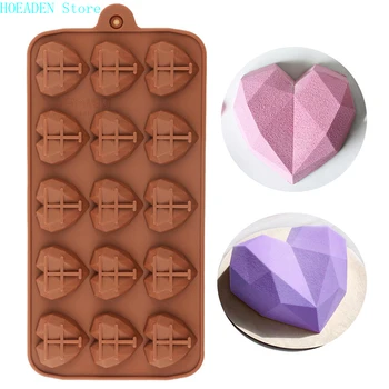 Kalupi za čokoladu u obliku Srca 15 Šupljina Diamond Oblik Ljubavi Silikonski Kalup Za Pečenje Vjenčanje Čokolade Ukras Za Tortu Oblik Torte 3D