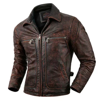 Moderna muška kožna jakna u retro stilu s ласточкиным repom, приталенная kožna jakna od 100% prirodne kože crvenkasto-smeđe boje, kvalitetna jakna