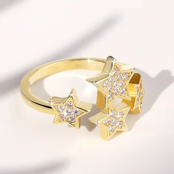 Modni AAA Cirkonij Korejski Stil Slatka Zvijezde Otvorene Prstena Sjajna Crystal Rose Gold Boja Podesivi Prsten za Žene Nakit 2022