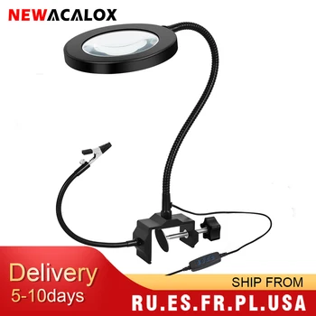 NEWACALOX 5X USB Led Povećalo sa 2 kom. Fleksibilni Držač Nosača za Lemljenje lupe s pozadinskim Osvjetljenjem aparat za varenje Alat Treće Ruke