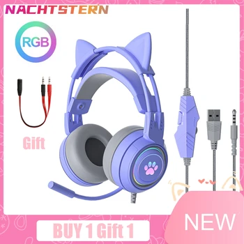 Nachtstern Ljubičasto Ožičen Slušalice za Djevojčice s Mikrofonom RGB Buke Stereo Slušalice za PC Kaciga Igra za PS4 i Xbox Tablet Poklon Za Djevojke