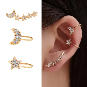 Naušnice u obliku Listova za Žene Zlatnu Boju Bez Uho Piercing Spona Gorski Kristal Star Mesec Uho Pljuska Jednostavan Korejski Modni Stil Nakit