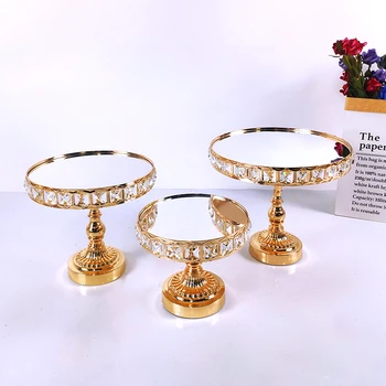 Novi trg kristalna Stalak Za Tortu Vjenčanje je Dan Rođenja Desert Metalni Stalak Za Tortu Prikaz Tanjur Home Dekor Zlatno Ogledalo akrilno