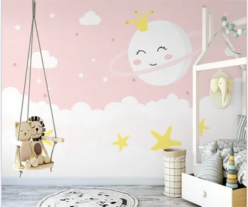 Običaj crtani desktop ručno oslikana rose zvjezdano nebo slatka mjesec dječja soba princeza soba pozadina zida 3d desktop