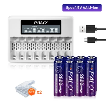 PALO 2800mWh 1,5 v AA baterija Li-ion Punjiva Baterija za svjetiljku, kamere, igračke, MP3 player, tipkovnice, litij Baterija + 8 mjesta, punjač