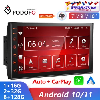 Podofo Uređaj 2 Din Android 10/11 GPS Media Player Авторадио 4G Za Volkswagen, Nissan, Toyota, Hyundai i Kia, Ford Focus