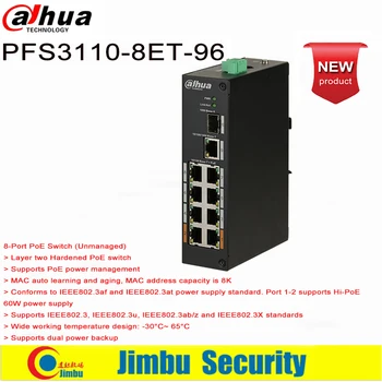 Prekidač Dahua POE DH-PFS3110-8ET-96 s 10 lukama za IP kamere/Bežične pristupne točke/WiFi-ruter 10/100/100 m, Smart Switch 250 M