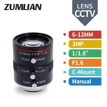 Ručni zoom 3.0 MP C oko 6-12 mm distorzija objektiva Ručno iris objektiv strojnog vida 1/1.8 