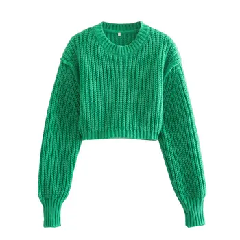 Starinski pletene džemper, ženske skraćeni veste оверсайз za žene, moderan dizajn pulover, slobodan top dugih rukava, zelene, pink