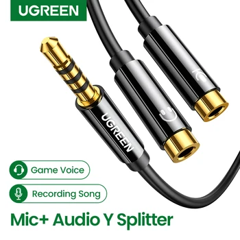 UGREEN Adapter za Slušalice Slušalice Mikrofon Y Razdjelnik Kabel 3,5 mm AUX Stereo Audio Priključak na 2 Utikača Zaseban Audio Mikrofon Priključke PVC Žica