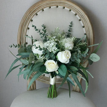 Vjenčanje Buket Umjetnih Ruža NZUK Za Djeveruša, Cvijeća, Ljekovitog i Ostavlja Bijele Vrbe, Svila Cvijeće, Vjenčani Buket