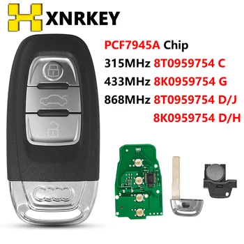XNRKEY Daljinski Automatski Automobilski Ključ za Audi A4 S4 RS4 A5 i S5 RS5 Q5 A7 A8 3 tipke 433 Mhz PCF7945 FCC-a: 8T0959754G
